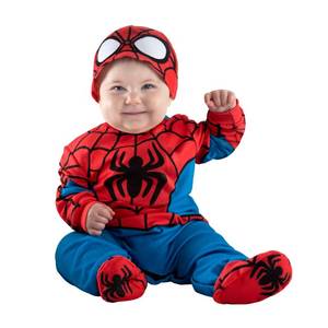 lot 2095 image: MARVEL Spider-Man Official Infant Halloween Costume - Premium Quality Minky Fabric Jumpsuit and Non-Slip Booties (6-12 months)