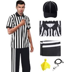 lot 2097 image: Maazusa Mens Referee Shirt,Referee Shirt Zip-Neck Referee Costume Black and White Stripes Referee Jersey V-Neck (L)