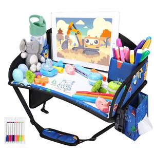 lot 2152 image: WENRENER Kids Travel Tray for Airplane - Toddler Car Seat Table Tray, Road Trip Essentials for Boys & Girls, Carseat Lap Desk for Kids Road Trip Activities (Dark Blue Car)