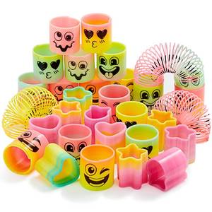 lot 2155 image: JOYIN 120 Pcs Spring Rainbow Party Favor, Mini Plastic Coil Spring Toy, Fidget Stress Coil Mini Springs Bulk Toys for Carnival Prize Birthday, Halloween Goodie Bag Stuffers