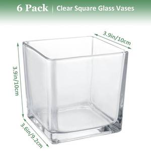 lot 2161 image: LDHHYH Square Glass Vases, Clear Square Vases for Centerpiece, Cube Flower Vases for Candle Holder Events Wedding Party Home Decoration (4 x 4 inch, 4pcs