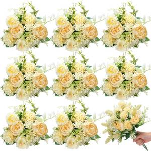 lot 2163 image: Zeyune 8 Pcs Artificial Flowers Bouquet Fake Silk Flowers Faux Bouquet Hydrangea Bouquets for Christmas Wedding Birthday Party Table Centerpieces Home Office Decoration(Champagne,Peony)