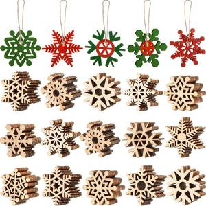 lot 2165 image: 100 Pcs Christmas Unfinished Wooden Snowflake Ornaments Snowflake Hanging Cutouts Blank Wood Slices with Cord Craft Embellishments for Xmas Tree Decorations (Natural Color,4 Inches)