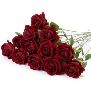 lot 2166 image: Solivya 12 Pcs Artificial Rose Flowers, Dark Red Silk Roses with Long Stems, Realistic Fake Roses for Wedding Centerpiece Party Home and Office DIY Decor