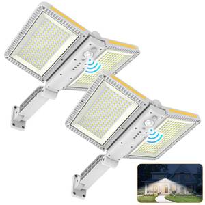 lot 2167 image: ropelux Solar Outdoor Lights, 6000LM Motion Sensor Outdoor Lights Double Big Solar Panels, IP65 Waterproof and 5 Modes, 218LEDs High Brightness Wider Illuminated Area Flood Lights for Street