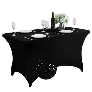 lot 10198 image: SuperO Waterproof Spandex Table Cover for 4FT Table Universal Fitted Stretch Tablecloth for Party, Banquet, Wedding and Events-Black