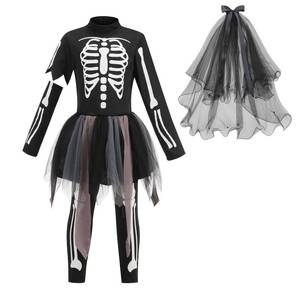 lot 10200 image: Colorful House Skeleton Costumes Kids Glow in The Dark Dress Halloween Costumes for Girls(8-10,Black)