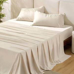 lot 10210 image: Bedsure Queen Sheet Set, Rayon Derived from Bamboo, Cooling Sheets, Breathable &amp Soft, Deep Pocket Up to 16, Hotel Luxury Silky Bedding for Hot Sleepers, Light Beige