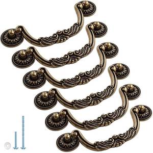 lot 10213 image: ESreake 6PCS Antique Bronze Drop Bail Pulls,Vintage Carved Cabinet Pulls Handles,5.0 Hole Centers Retro Drawer Knobs,Texture on Handle for Drawer Dresser Closet with Screws (Large 5 Hole Centers)