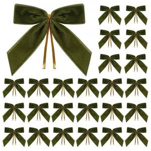lot 10217 image: Utehilly 24 Pcs Olive Green Small Velvet Christmas Bows for Christmas Tree, Wreath, Gift Wrapping, Crafts, Wedding, Party, Twist Tie Bows for Treat Bag Bakery Candy Bags, Home Decor 1W,3.5 x 3.5 inch