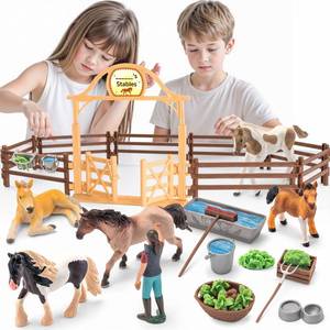 lot 10219 image: THINKBAY 35 PCS Horses Toys Set for Kids, Solid Realistic Horse Stable Playset Barn Toys for Girls, Ideal Birthday Farm Animals Gift for Toddlers