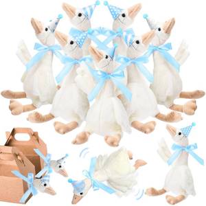 lot 10338 image: Halloscume 10 Set Silly Goose Party Supplies Plush Animal and Mini Birthday Party Hats with Ribbon Bow for Christmas Birthday Gift (Blue)