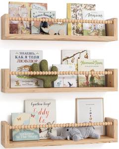 lot 10347 image: Seocry Nursery Book Shelves, Set of 3, Floating Shelves for Toddler, Nursery Decor(Wood, 16.5 Inches)