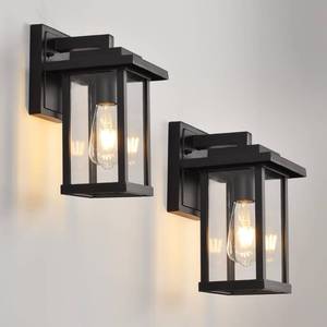 lot 10363 image: Smeike Outdoor Wall Light Fixtures, Modern Exterior Wall Mount Lanterns, Outside Wall Sconces in Black Finish with Clear Glass for Porch Patio Farmhouse, 2-Pack