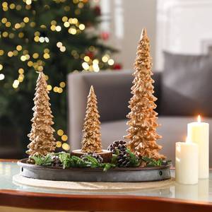 lot 10391 image: VercanMonth 3PCS Gold Resin Christmas Tree Decoration Set, 13.8inch 9.8inch 5.9inch Christmas Decorative Tree Statue Set Tabletop Christmas Tree Statues for Holiday Centerpieces Gifts