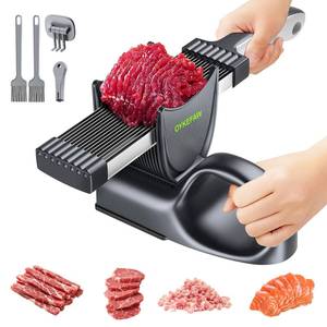 lot 10405 image: OYKEFAW Fresh meat slicer, adjustable thickness, 2 or 4 mm, 17-in-1 stainless steel manual meat slicer, Cleaver Knife,Meat Cleavers can be Sliced, Striped, Diced, for salmon chicken breast beef pork