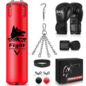lot 10436 image: 4FT Hanging Punching Bag for Adults, Super PU Leather Boxing Training Equipment Heavy Bag with 12OZ MMA Gloves, Unfilled Kicking Bag Boxing Set for Training Karate Kickboxing Muay Thai