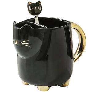 lot 10441 image: Christmas mugs Ceramic Cat Mug with Tea bag - 17oz Unique Coffee Cup with kitty Expression Design, Fun Gift for Women, Girls, Kids, Cat Lovers (BLACK)