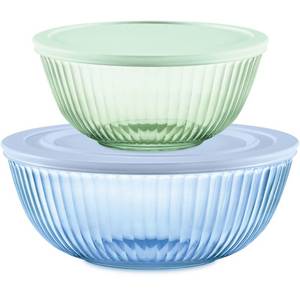 lot 10443 image: Pyrex Colors Tinted 4-PC, MediumLarge Glass Mixing Bowls With Lids, Nesting Space Saving Set of Bowls For Prepping and Baking, 2.3QT & 4.5QT
