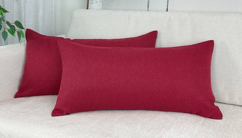 lot 24184 image: 2 Pieces of 12 x 24 Brushed 100% Polyester Decorative Lumbar Pillow Covers, Zipper Closure, Burgundy - Retail $15