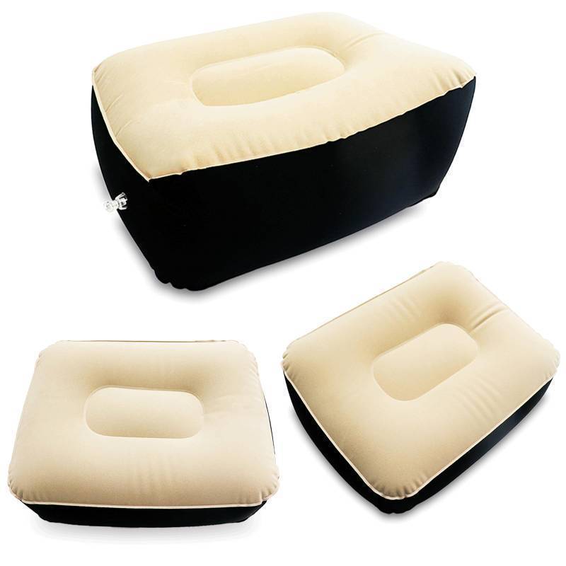 lot 24198 image: Inflatable Foot Rest, Car Seat Inflatable Foot Rest Pillow, Airplanes Inflatable Foot Rest Cars, Travel Footrest Pillow for Home Office, Trains (Light tan with Black (1 Count)