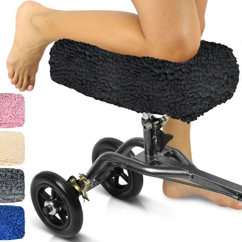 lot 24200 image: Mobility Knee Scooter Pad Cover - Soft Plush Adult Sheepskin Memory Foam Cushion, Walker Accessory for Knee Roller, Padded Accessories Leg Cart Improves Comfort with Injury, Universal Fit (Black) - Retail $20