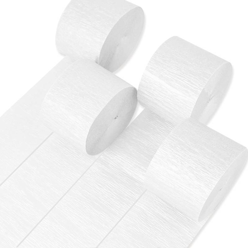 lot 24210 image: White Crepe Paper Streamers 4pcs 328ft Pack of Pearl White Crepe Paper Streamers for Wedding Graduation Baby Shower Engagement Anniversary Bachelorette Winter Birthday Party Decorations - Retail $7