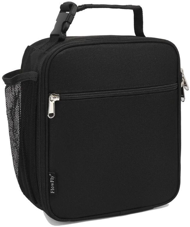 lot 24293 image: FlowFly Kids Lunch Box Insulated Letter Print Soft Bag Mini Cooler Back to School Thermal Meal Tote Kit for Girls, Boys, Black