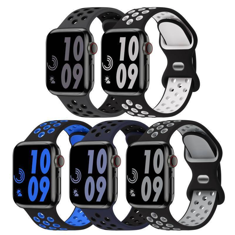 lot 33985 image: 5 Pack Sport Bands Compatible with Apple Watch Band 44mm 45mm 46mm 42mm 41mm 40mm 38mm 49mm for Men Women, Breathable Silicone Wrist Strap for iWatch Series 11 10 9 8 7 6 5 4 3 2 1 SE3 2 1 Ultra3 2 1 - Retail $13