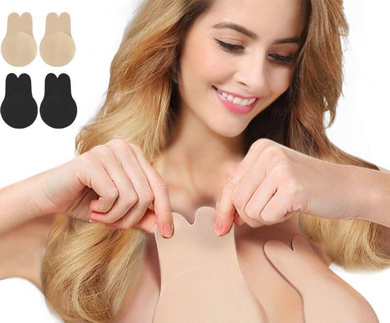 lot 33987 image: Adhesive Bra, 2 Pairs Breast Lift Tape Lift Up Invisible Bra Nippleless Covers Sticky Bras Silicone Breast Lift Pasties (BeigeBlack, CD) - Retail $15