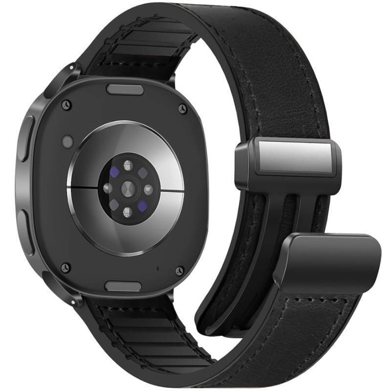lot 43930 image: Leather Watch 8 Band Compatible with Samsung Galaxy Watch 8 40mm 44mm 8 Classic 46mm, Magnetic Buckle Silicone Bottom Design Adjustable Wristbands Accessories for Men and Women, Black