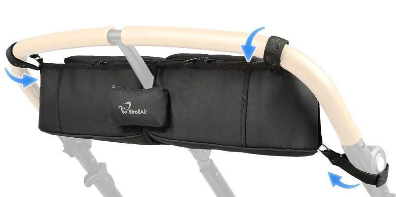 lot 43939 image: Universal Best Double Parent Stroller Organizer Caddy Insulated Cup Holder Console Side-by-Side Mountain Buggy TWIN WAY Bob Duallie Baby Jogger City Mini GT Black - Retail $37