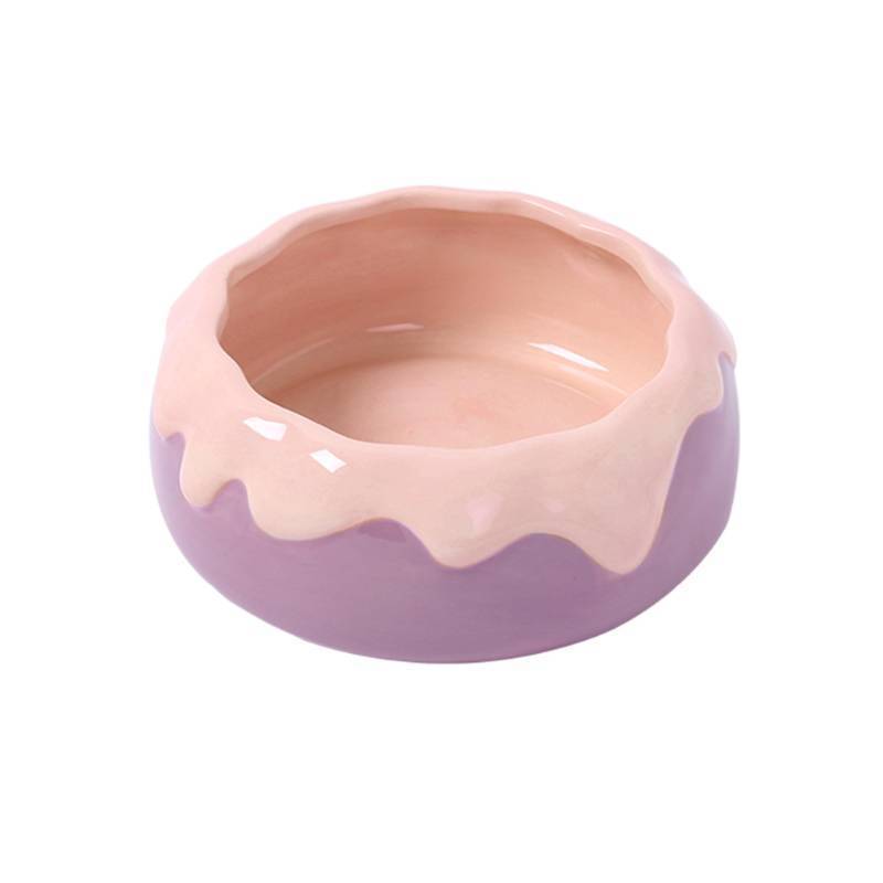 lot 53718 image: Guinea Pig Food Bowl Hamster Ceramic Water Dish Anti-Spill & Prevent Tipping Rabbit Feeding Bowl for Guinea Pig, Syrian Hamster, Bunny, Rat, Chinchilla, Squirrel, Small Animals (PinkPurple) - Retail $14