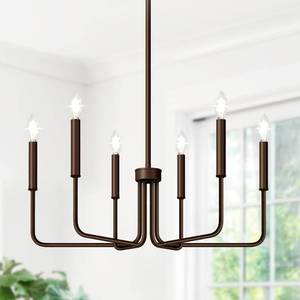 lot 24585 image: 6-Light Farmhouse Chandelier for Dining Room Lighting Fixtures Hanging, Oil-Rubbed Bronze Dining Light Fixtures Industrial Chandelier for Bedroom, Foyer, Hall, Kitchen, Living Room and Entryway - Retail $70