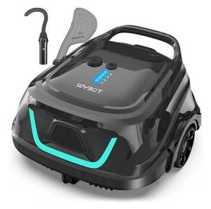 lot 24588 image: WYBOT A1 Pool Vacuum for Above Ground Pool, Automatic Cordless Robotic Pool Cleaner with 120 Mins, Double Filters, LED Indicator, 2.5H Charging, Ideal for Plat Pools. VISIBLE USE.  POWERS ON. Missing Hook. - Retail $229