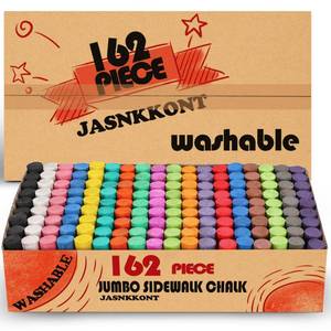 lot 24592 image: 162 Pack 18 Colors Washable Sidewalk Chalk Set, Non-Toxic Jumbo Chalk for Outdoor Art Play, Paint on Playground, School Classroom Chalkboard, Office Blackboard, Outside Toys Gift For Kid and Adult. ALL BLUES ARE BROKE.  ALSO Two Purple. - Retail $27