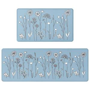 lot 24597 image: 2Pcs Kitchen Mat, Cushioned Kitchen Rugs and Mats, Non-Slip Waterproof Comfort Standing Kitchen Floor Mat for Kitchen, Floor Home, Office, Sink 17x4717x29 (Blue).  NEEDS TO BE CLEANED. - Retail $25