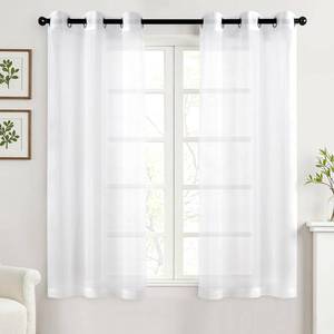 lot 24600 image: Solid Color Sheer Curtains 63 Inches Long 2 Panels Set - Elegant Lightweight Grommet Light Filtering Window Voile PanelsDrapesTreatment for Bedroom Living Room W42 x L63 Inch, White - Retail $13