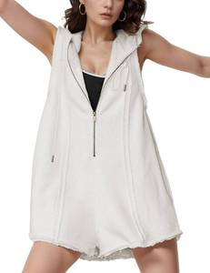 lot 24611 image: Rompers for Women Athletic Workout Hooded Romper Casual Zip-Front Neck Jumpsuits Overalls with Pockets(White-S) - Retail $38