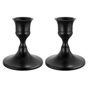 lot 24626 image: Black Taper Candle Holders Set of 2, Vintage Metal Candlestick Holders for Dinner Room Table Centerpiece or Mantel Wedding Party Decor - Retail $8
