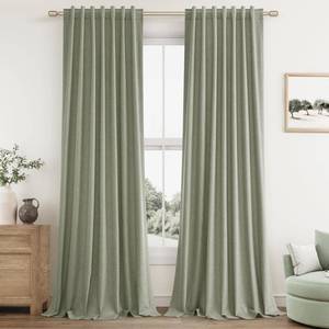 lot 24645 image: Sage Green Linen Blackout Curtains 84 Inch Length 2 Panels Set for Living Room Bedroom Back Tab Thermal Insulated 100% Black Out Linen Drapes Room Darkening Window Curtains 84 Inches Long - Retail $46