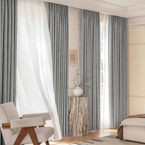 lot 24647 image: 100% Full Blackout Curtains for Living Room, Gray Faux Linen 40x95 Inch, 2 Panels, Back Tab 6cm High Temperature Pleated, Thermal Insulated Drapes, Elegant & Energy Efficient - Retail $75