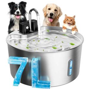 lot 24653 image: Dog Water Fountain for Large Dogs, 7L1.8Gal 4200mAh Cordless Water Dispenser for Dogs, Stainless Steel Automatic Pet Water Fountain IndoorOutdoor with Ultra-Quiet Pump Multi-Filter, Easy Clean - Retail $50