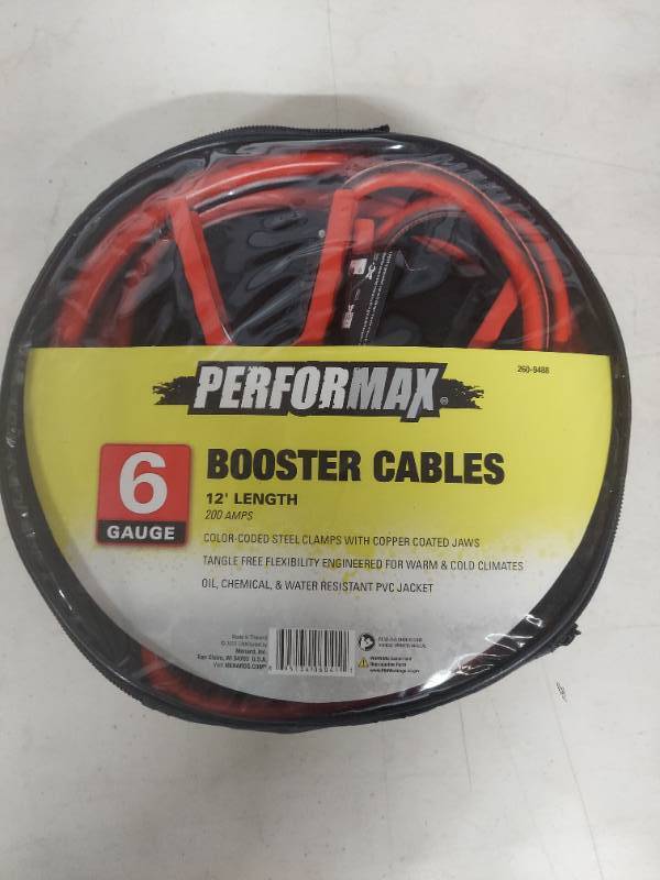 lot 1250 image: Performax 12ft Booster Cables 6 Gauge
