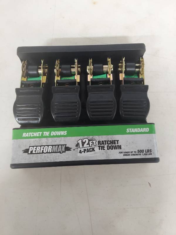 lot 1262 image: Performax 12ft Ratchet Tie Down Straps - 4 Pack