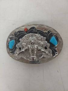 lot 3375 image: Native American Turquoise  Coral Belt Buckle