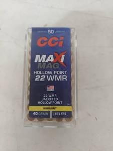 lot 3384 image: CCI Maxi Mag 22 WMR Hollow Point Ammunition - 50 Rounds