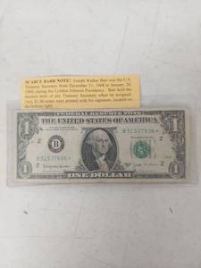 lot 3410 image: 1963 Joseph W. Barr Signature Dollar Bill