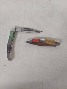 lot 3418 image: (2) Multi-Color Handle Folding Pocket Knives