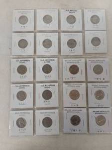 lot 3422 image: 3 Cards of Jefferson Nickels
